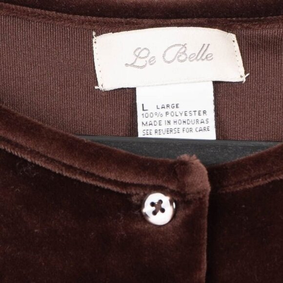 Le Belle Brown Velvet Cardigan L Women VTG Y2K 90 Whimsigoth Festival Rolled Hem - Picture 4 of 5